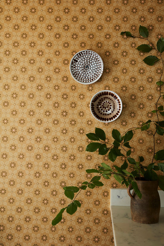 Little Greene Tapete Ditsy Block Bombolone in Braun mit floralem Vintage-Design und botanischem Muster aus Vlies - Bild 2