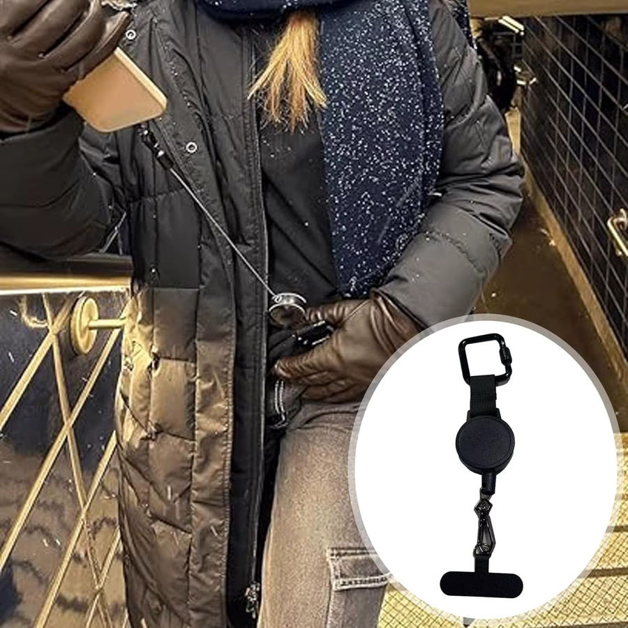 Anti-Diebstahl Handy Lanyard mit einziehbarer Stahllinie und universellem Karabiner in Schwarz - Bild 5