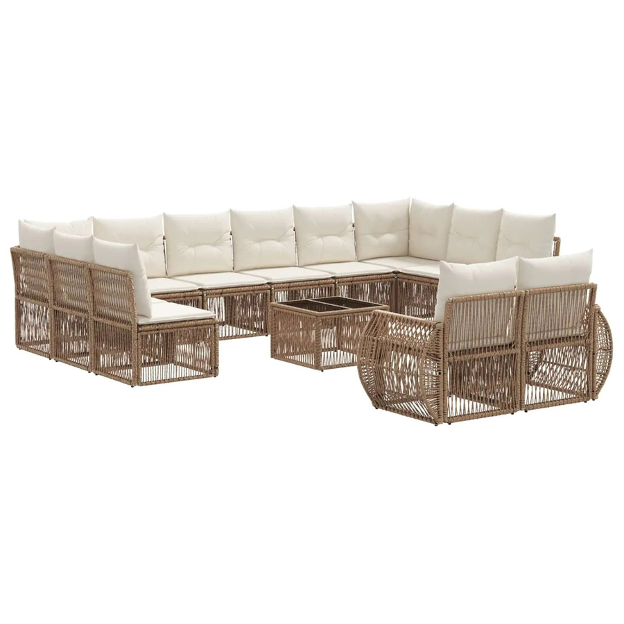 vidaXL Gartensofa-Set 13-teilig in U-Form aus Poly-Rattan und pulverbeschichtetem Stahl in Beige und Cremeweiß - Bild 2