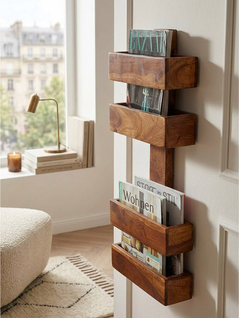 Zeitungsständer MUMBAI von KADIMA DESIGN aus Massivholz im Landhausstil, Farbe Braun, B/T/H: 30 x 10 x 72 cm - Bild 1
