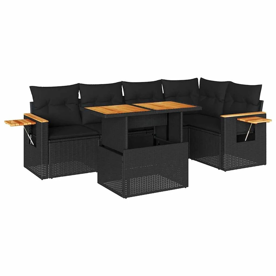 vidaXL 6-teilige Garten-Sofagarnitur aus Polyrattan in Schwarz mit Tisch und Polsterkissen inklusive Stauraum - Bild 2