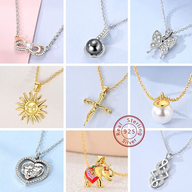 Halskette 925 Sterlingsilber, Herzperle, Sonne, Mond, Damen und Herren - Bild 1
