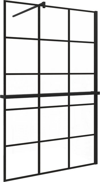 AICA Walk In Duschwand NANO Glas mit Gitter-Dekor und Duschregal, Schwarz, B: 100 cm, H: 200 cm, Glasstärke: 8 mm - Bild 1