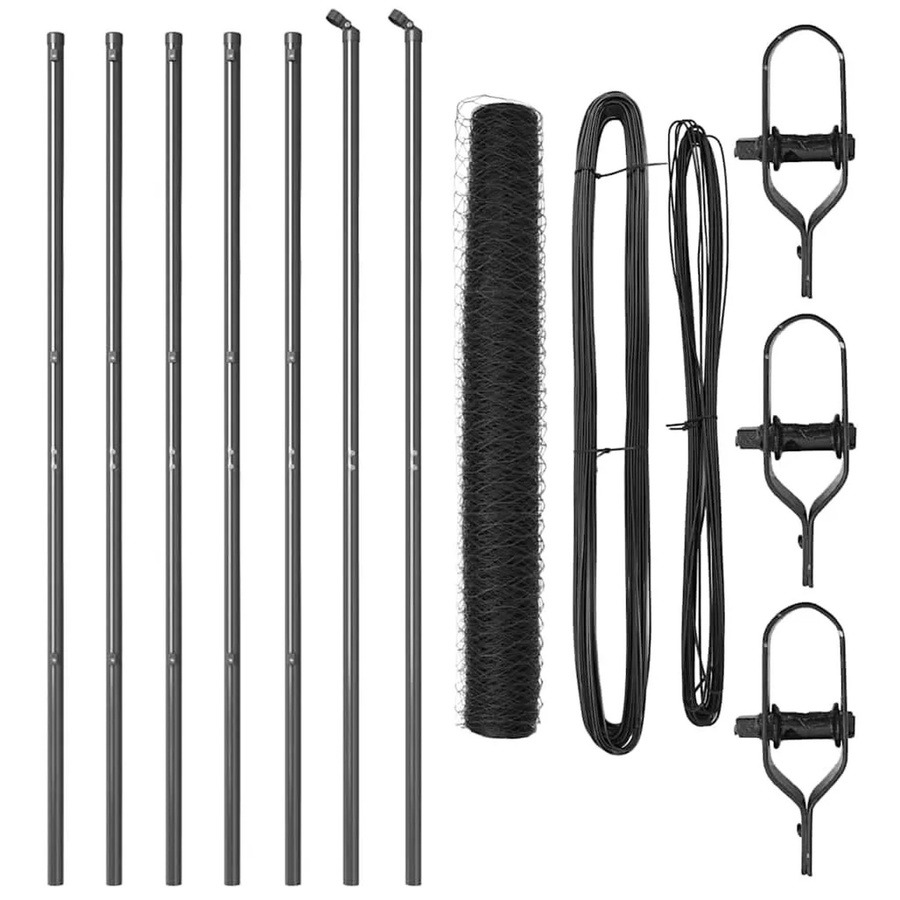 vidaXL Zaunpfosten aus Stahl und PVC in Grau, 10 Stück, Höhe: 1,4 m, Maschenweite: 32 mm - Bild 2
