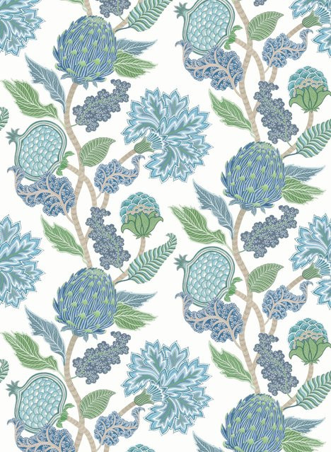 Osborne & Little Tapete Cynara Floral in Denim Blue/Apple aus Vlies - Bild 1
