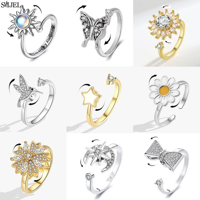 SMJEL Fidget Spinner Ring, Kristall, Silber, Damen - Bild 1