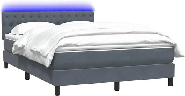 vidaXL Boxspringbett mit Matratze und LED-Unterbettbeleuchtung in Dunkelgrau aus Samt, B/T/H: 160 x 210 x 78 cm - Bild 1