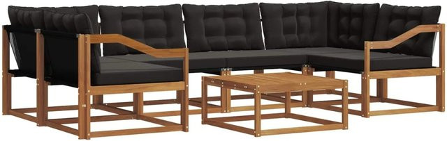 vidaXL Outdoor-Sofagarnitur 7-teilig aus Akazienholz und Textilene in Schwarz und Natur mit Kissen und Armlehnen - Bild 1