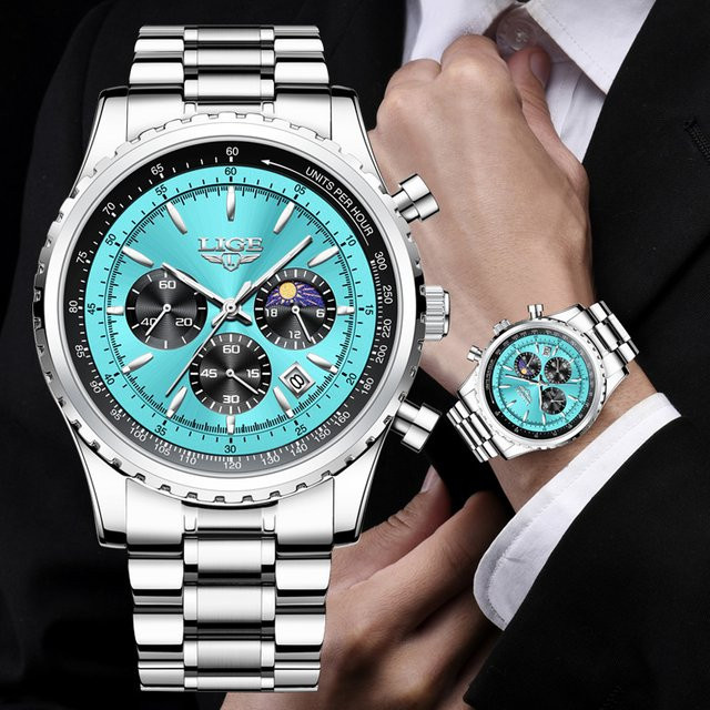 Lige Armbanduhr Chronograph, Quarz, Edelstahl, Silber, Herren - Bild 1