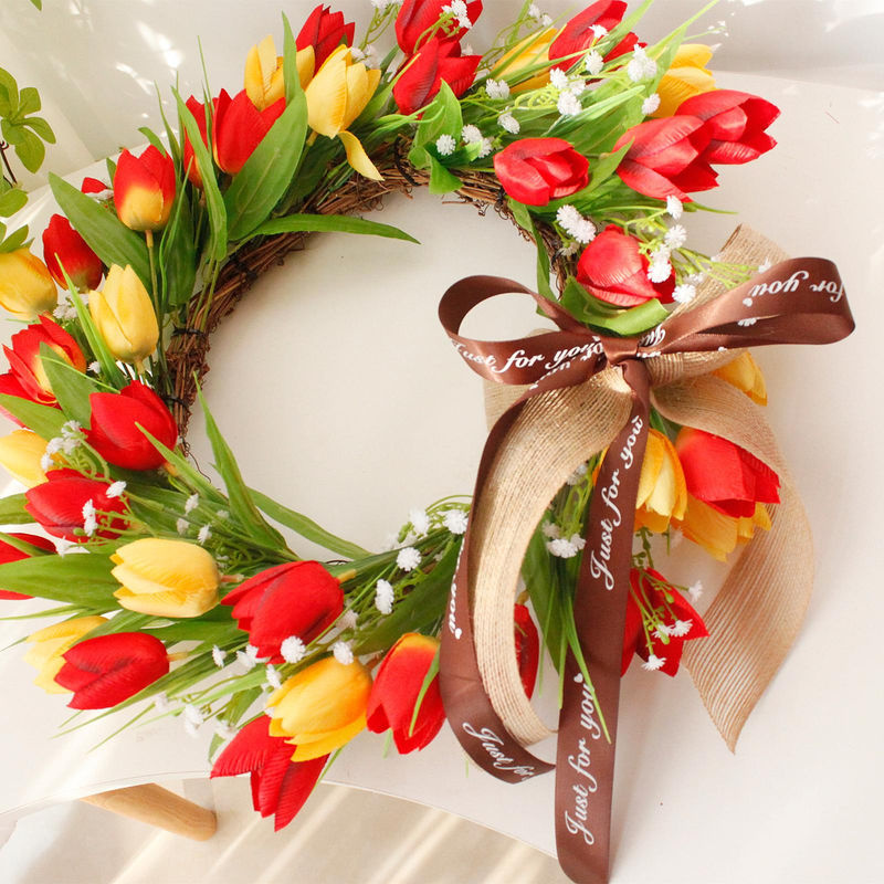Bunte künstliche Tulpen-Girlande mit Sternen als hängende Wanddekoration für Frühling und Sommer, mehrfarbig - Bild 3