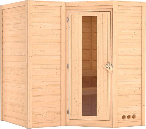 Karibu Sauna Riga 1 für 3 Personen aus Fichtenholz in Beige - Bild 1