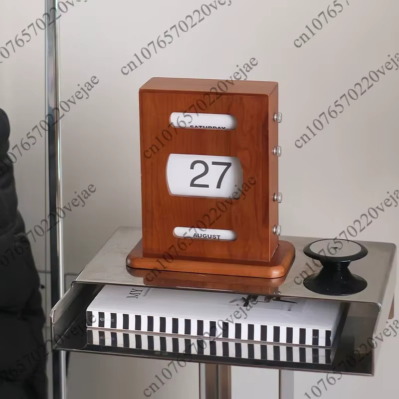 Vintage Holz-Dauerkalender aus Kirschholz in Braun als manueller Flip-Tischkalender im Retro-Antik-Stil für dein Zuhause oder Büro - Bild 6