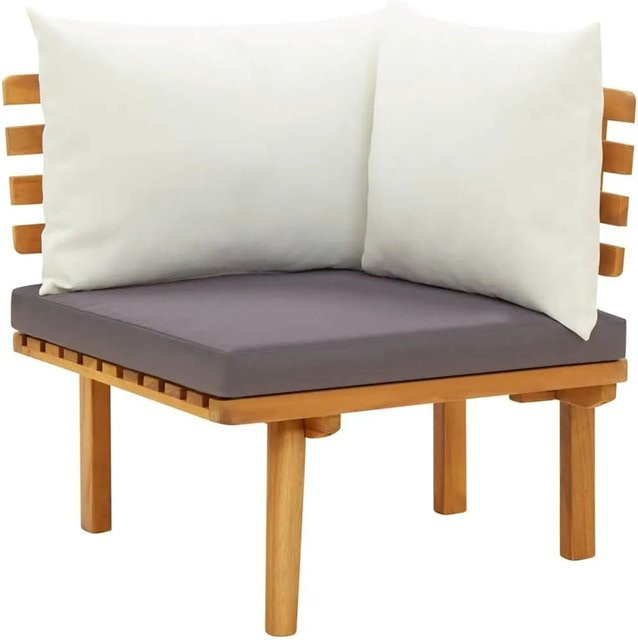 vidaXL Garten-Ecksofa aus massivem Akazienholz mit Kissen in Grau und Weiß - Bild 1