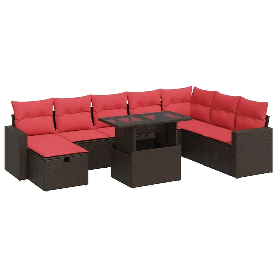 vidaXL 9-teilige Garten-Sofagarnitur aus Poly-Rattan mit Kissen in Braun - Bild 2
