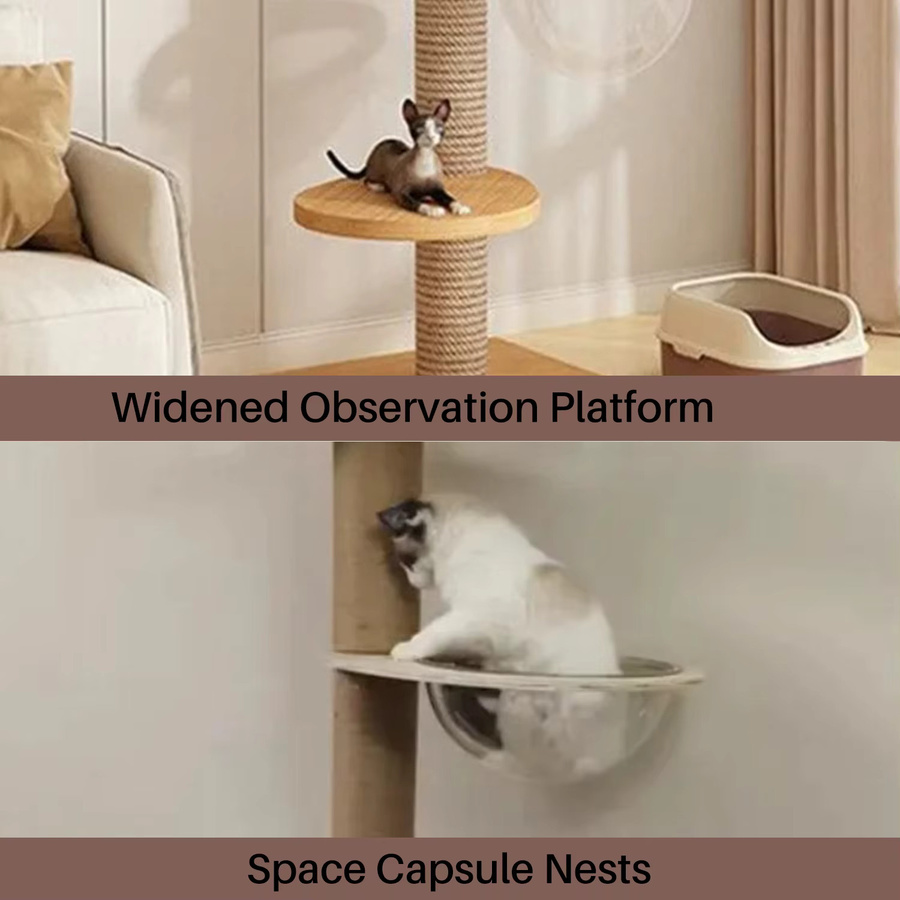 HGTUGO Verstellbarer Katzen-Kletterbaum in Beige und Gelb mit Plüsch-Hängematte und Kratzmöglichkeiten für Indoor-Haustiere - Bild 4