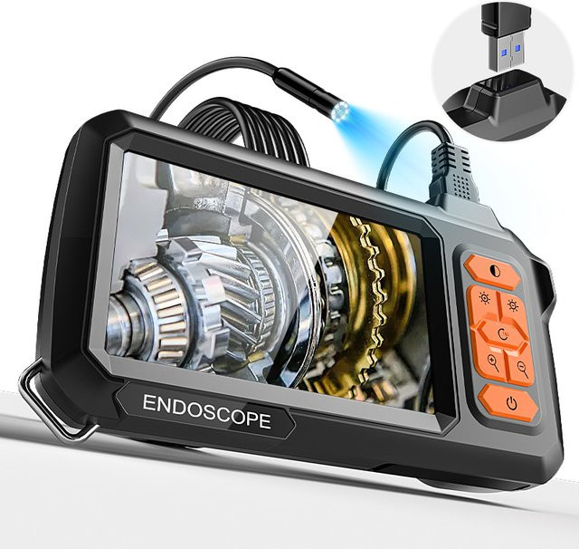 ZEMICAM Industrielles Endoskop mit 4,3-Zoll-Bildschirm, 1080P HD Doppelobjektiv und IP67 Schutz, Schwarz - Bild 1
