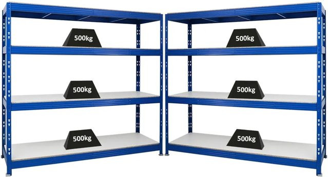 2er Set PROREGAL Rhino Profi Schwerlastregal Blau mit 4 Melamin-Ebenen, H x B x T: 180 x 200 x 60 cm, Fachlast 500 kg - Bild 1