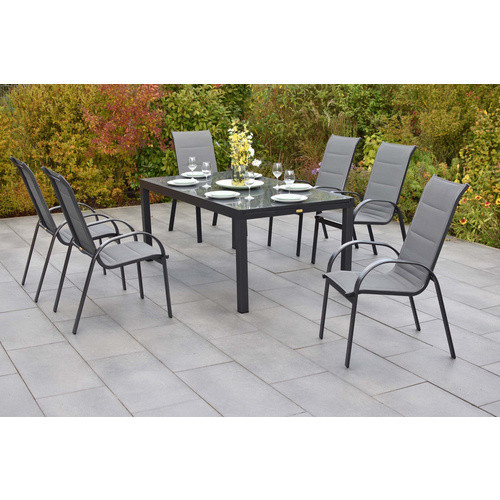 MERXX Gartenmöbel-Diningset Amalfi, 7-teilig, Aluminium und Glas, grau, ausziehbar, B/T/H: 105 x 99,5 x 70 cm - Bild 2