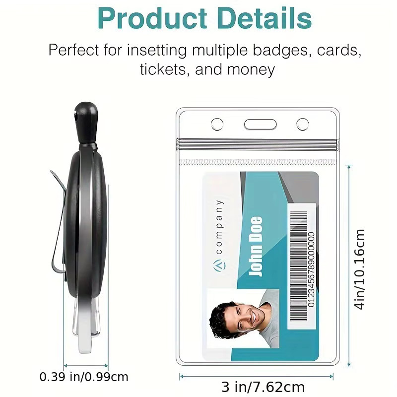 3er Set ausziehbare Ausweishalter in Schwarz mit 360 Grad Rotationsgürtel, Karabinerhaken-Clip, Schlüsselanhängerring und PVC-ID-Gurt - Bild 2