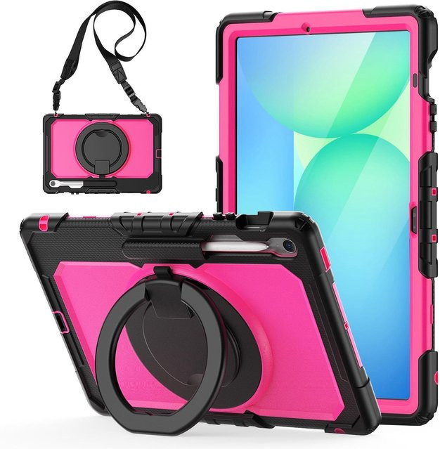 Hybrid Hülle für Samsung Galaxy Tab S10 FE Plus mit Griff Halter und Gurt in Pink - Bild 1