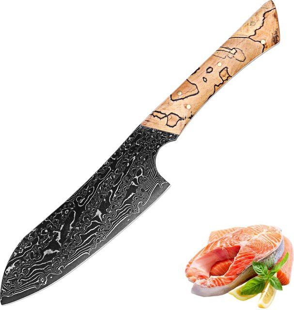 Xituo Santoku Küchenmesser aus 67-lagigem Damaststahl mit Holzgriff, Mehrzweckmesser für Obst und Gemüse, Mehrfarbig, Klingenlänge: 12,7 cm - Bild 1