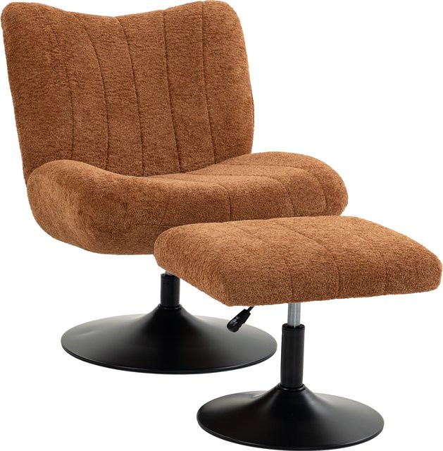 HOMCOM Wohnzimmerstuhl mit höhenverstellbarem Fußhocker, moderner Sessel mit Paisley-Tropfenmuster aus samtartigem Stoff, 360 Grad drehbar, Braun - Bild 1