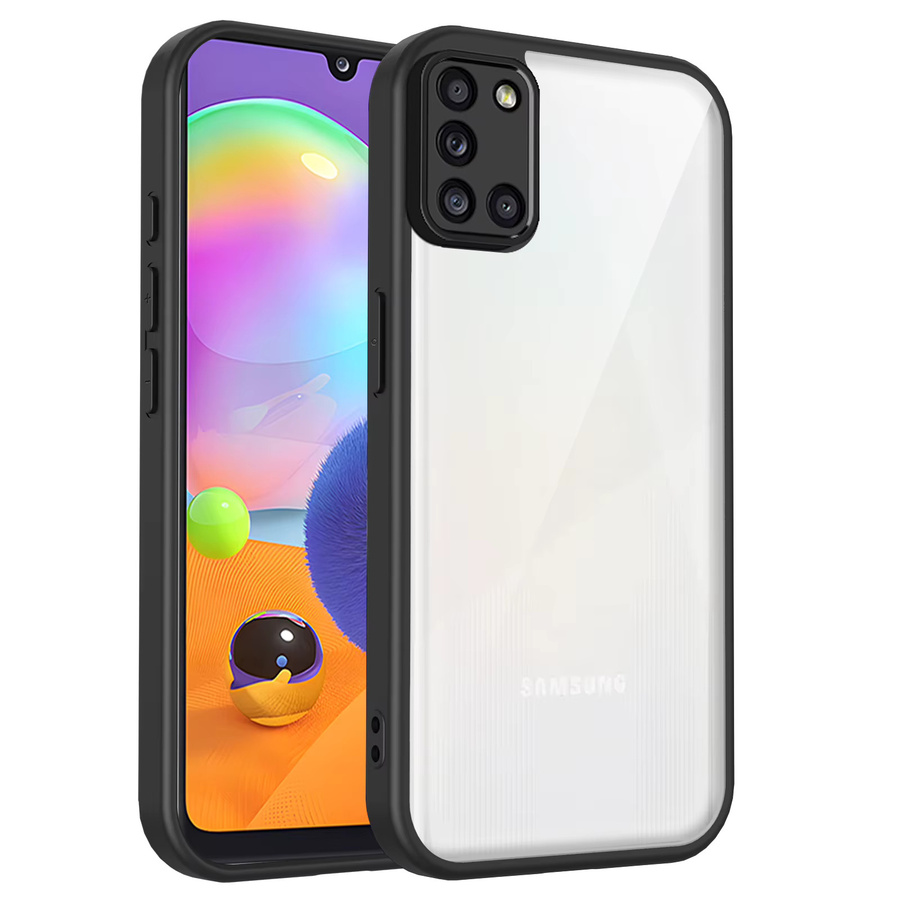 Samsung Galaxy A31 Handyhülle mit transparenter Silikon-Rückseite und hartem Bumper in Schwarz und Transparent - Bild 2