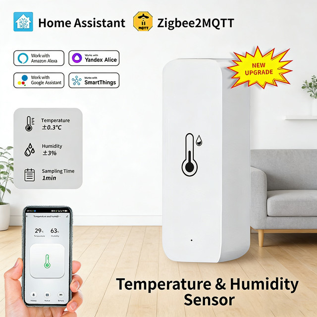 iHseno Tuya Zigbee 3.0 Intelligenter Temperatur- und Feuchtigkeitssensor in Weiß für Home Assistant Automation - Bild 1
