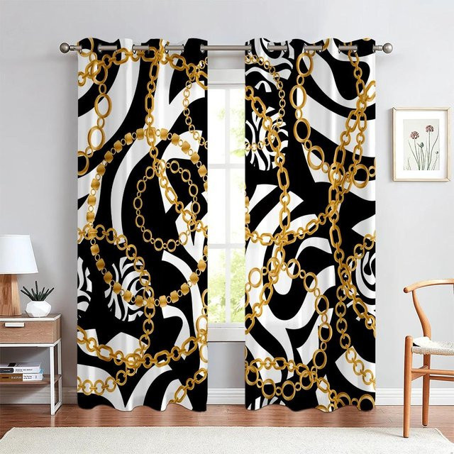 2er-Set Luxus Fenstervorhänge mit abstraktem geometrischem Design in Rotgold und Schwarz, halbtransparent, Breite: 60 cm, Höhe: 100 cm - Bild 1