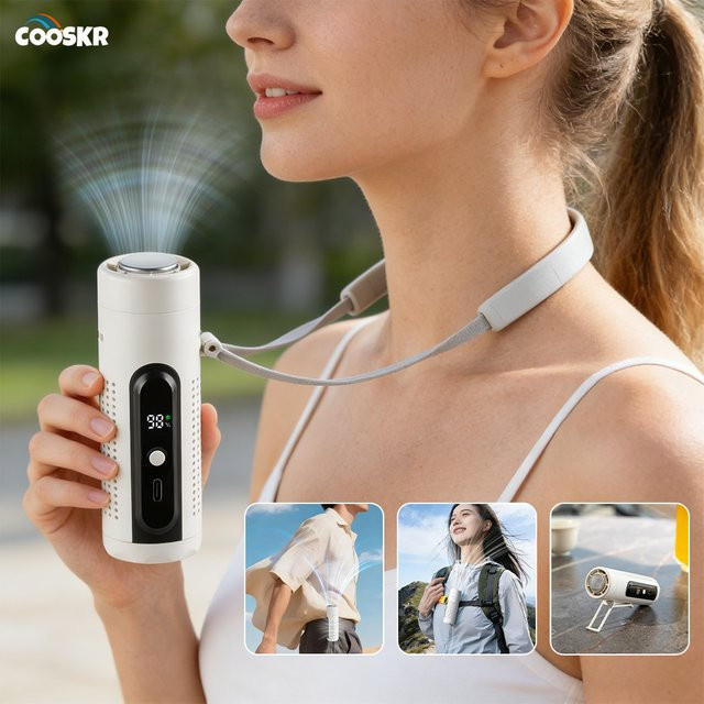 Cooskr Mini-Handventilator mit Turbo-Eiskühlfunktion und Kältekompresse, tragbarer Nackenventilator mit USB-Wiederaufladung und Taillenclip, erhältlich in Schwarz oder Weiß - Bild 1