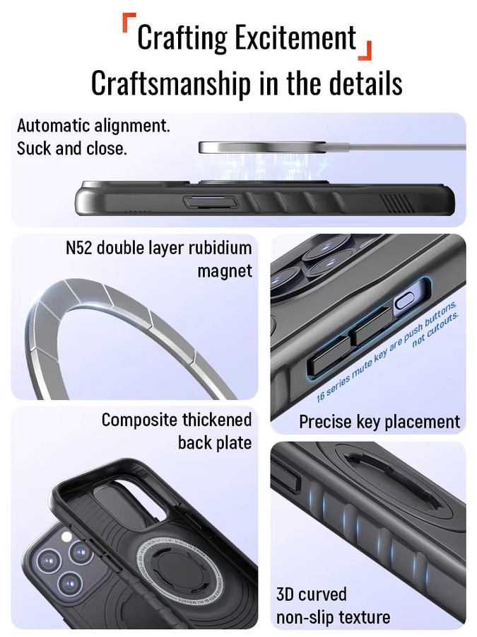 Sincetop Magnetische Stoßfeste iPhone Hülle mit Ladeabdeckung und Sperrdesign in Schwarz für iPhone 17, 16, 15, 14 Pro Max geeignet für Motorräder und Fahrräder - Bild 3