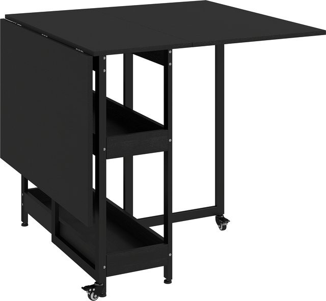 HOMCOM Klappbarer Esstisch mit Rollen und 2 Ablagen für die Küche, Schwarz, B/T/H: 133,4 x 80 x 75 cm - Bild 1
