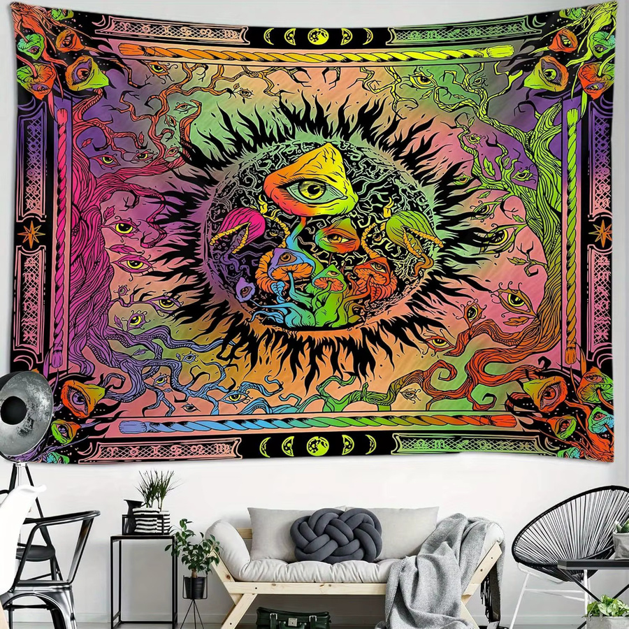 VIKAMA Wandteppich Vivid Mushroom Eye Sun Mandala, abstrakter psychedelischer Wandbehang im Boho-Stil, Mehrfarbig - Bild 3