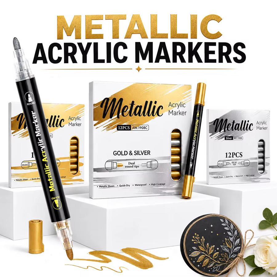12 Stück Acryl-Markerstifte mit Doppelspitze in Gold und Silber, wasserfest und schnell trocknend für DIY-Projekte und Kalligraphie - Bild 6