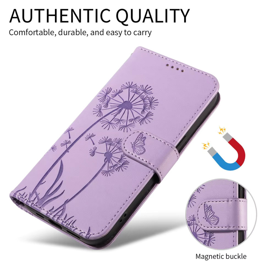 Leder Handyhülle mit Löwenzahn-Design als Wallet Flip Cover für Samsung Galaxy Modelle in Purple - Bild 2
