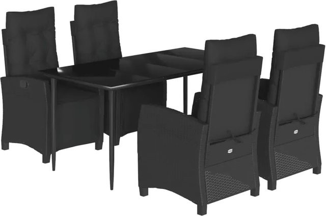 vidaXL 5-teilige Garten-Essgruppe aus Poly Rattan in Schwarz mit Kissen und Tisch aus gehärtetem Glas - Bild 1