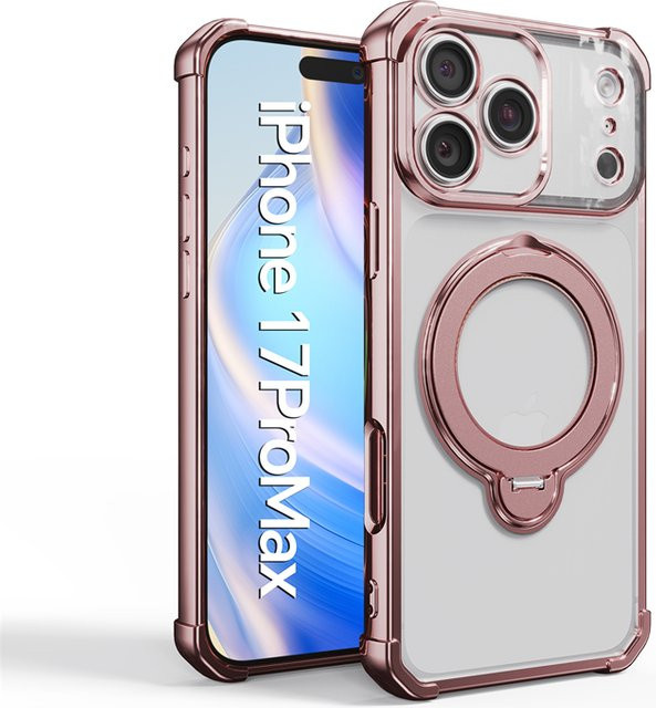 OLPAY Magnetische Mac Safe Hülle mit Metall-Ringständer für iPhone 16 E in Pink - Bild 1