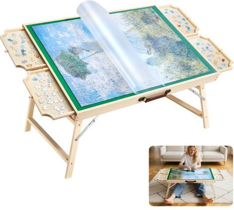 VEVOR Puzzle Tisch aus Holz mit 4 Schubladen und Abdeckung, braun, B/T: 86 x 66 cm - Bild 1