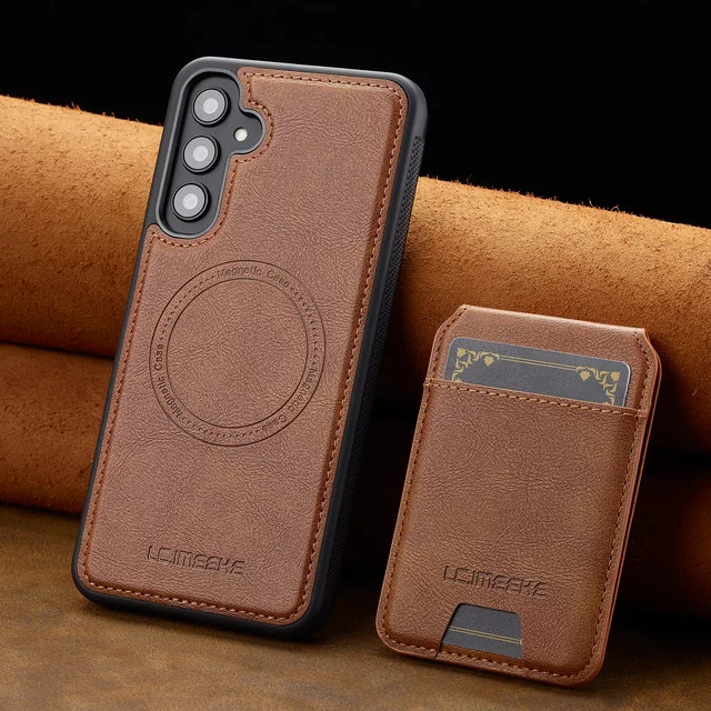 Leder Handyhülle mit abnehmbarem Karten-Wallet für Samsung Galaxy S26 S25 Ultra S24 Plus S22 S21 A55 A35 A16 A15 A17 A56 in Schwarz oder Braun - Bild 1