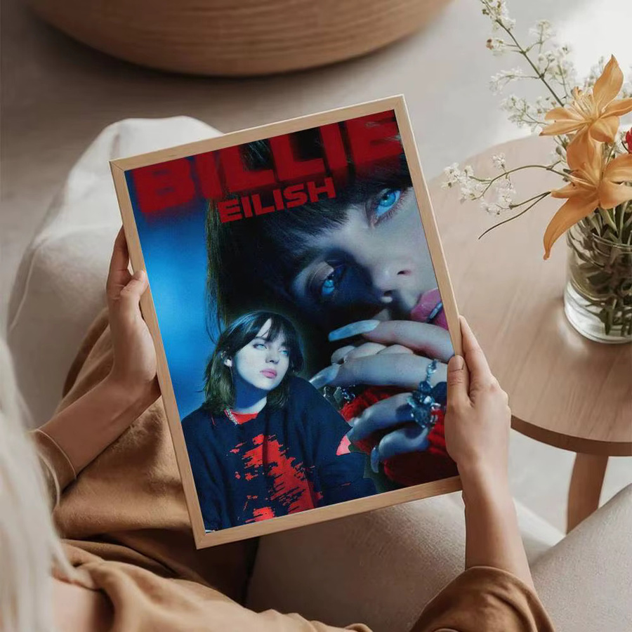 Retro Filmplakat Aufkleber Billie Eilish Kraftpapier Wanddekoration Braun Multicolour 10 x 15 cm - Bild 2