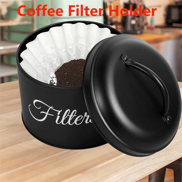 Willstar Kaffeefilterhalter aus Metall in Schwarz, runder Aufbewahrungskorb für die Theke, Breite: 15,5 cm, Tiefe: 15,0 cm - Bild 1
