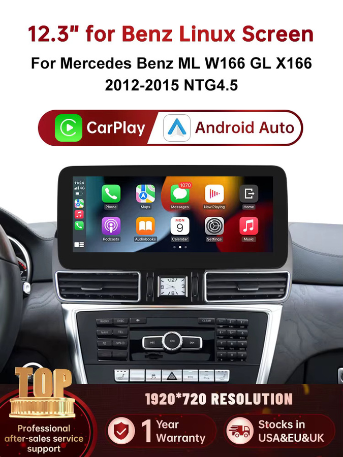 Road Top Kabelloses CarPlay und Android Auto Multimedia Display-System mit Linux NTG4.5 für Mercedes-Benz ML GL W166 X166 (2012-2015), 12,3 Zoll, Schwarz - Bild 6