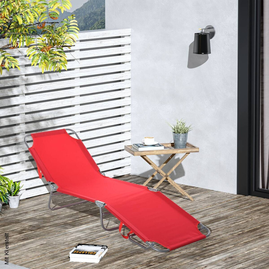 Outsunny Sonnenliege Rot mit verstellbarer Kopfstütze und UV-beständigem Polyester, B/H/L: 55 x 24 x 187 cm - Bild 2