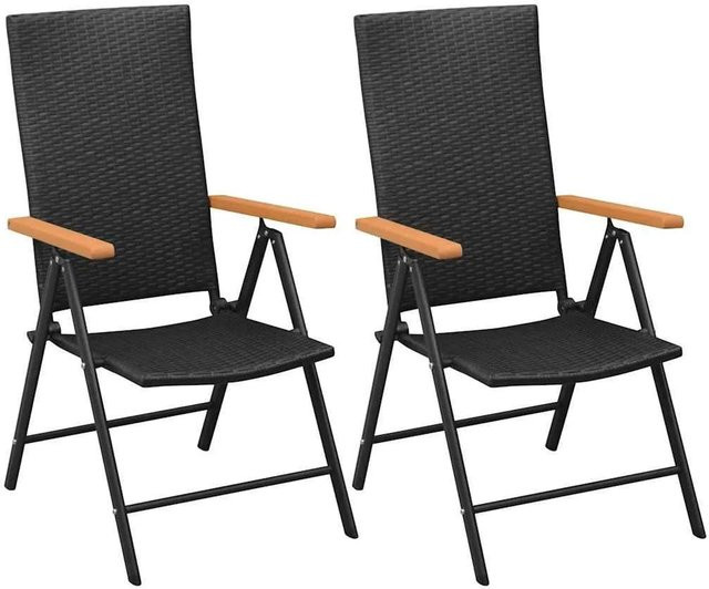 Furnicato 2er Set stapelbare Gartenstühle aus PE-Rattan mit WPC-Armlehnen in Schwarz, B/T/H: 55 x 64 x 105 cm - Bild 1