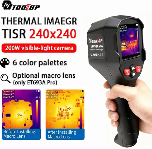 TOOLTOP Tragbare Wärmebildkamera TISR mit 240x240 Videobildspeicher, 200W Sichtbares Licht Fusion und Messbereich von -20 °C bis 500 °C - Bild 1