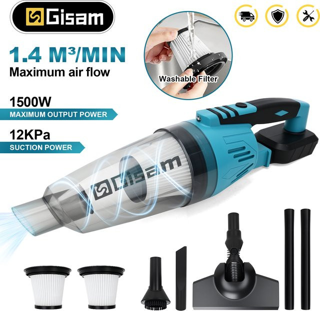 Gisam Akku Handstaubsauger Cordless Multi-Funktions-Reiniger mit 12kPa Saugkraft in Blau für Makita 18V Akku - Bild 1