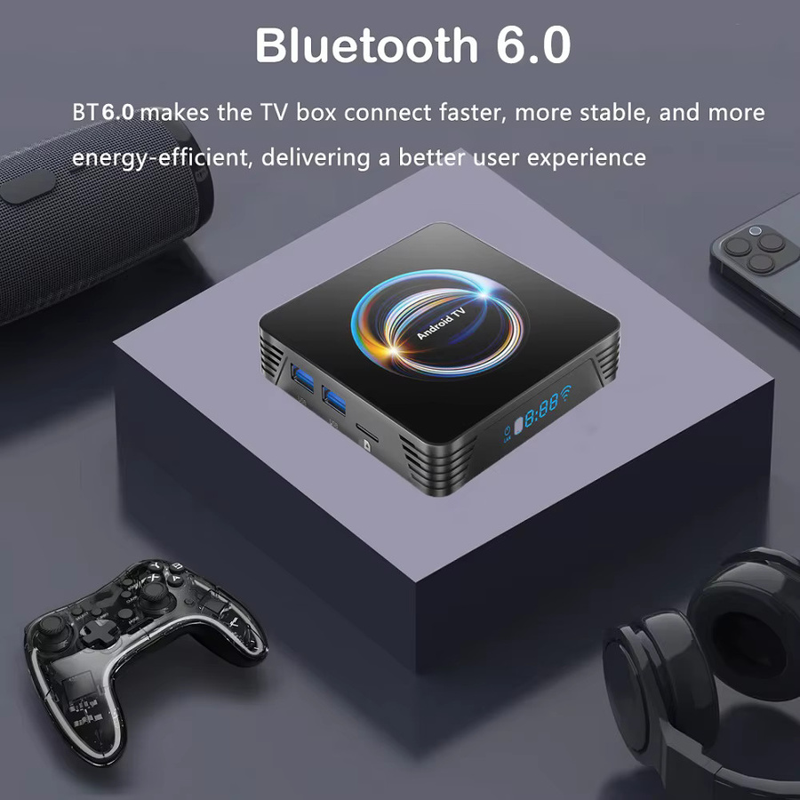 X66 Android TV Box Android 16 mit 8GB RAM und 256GB Speicher, 8K Unterstützung, Wifi 6 und Bluetooth 6.0, Schwarz - Bild 4