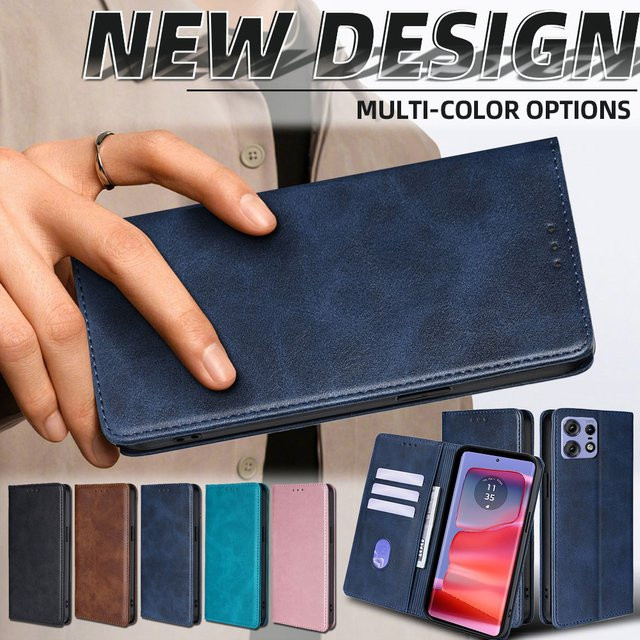 Business PU-Leder Flip Wallet Hülle für Motorola Edge 50 Pro, Edge 50 Fusion und Edge 5G 2024 mit Kartenhalter und stoßfestem Schutz in Schwarz oder Blau - Bild 1