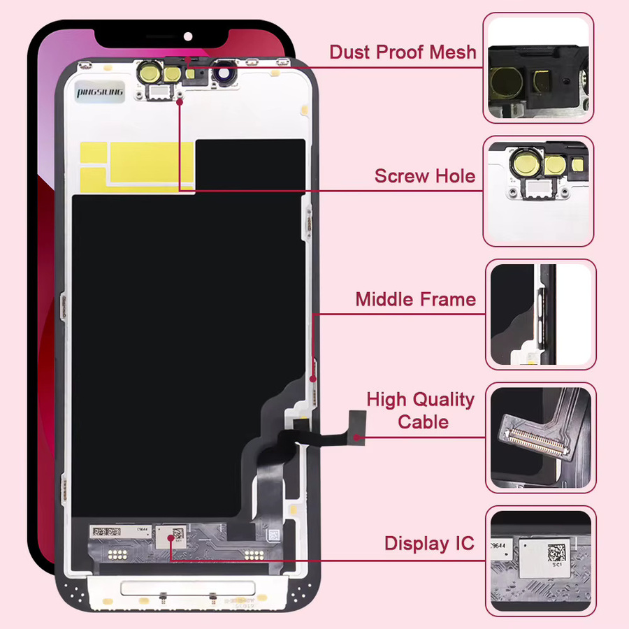 Apple Ersatzdisplay für iPhone 13, 13 Pro, 13 Pro Max und 13 Mini mit LCD Incell OLED 3D Touch Digitizer-Baugruppe in Schwarz - Bild 1