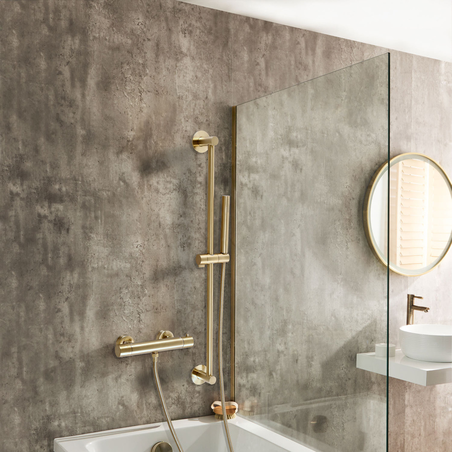 HudsonReed Thermostat-Duscharmatur Elsie mit Brausestangenset und Handbrause in satiniertem Gold - Bild 1